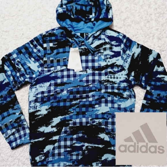 adidas Other - Adidas Hoodie Sweatshirt Blue Plaid Men's Size Small NWT